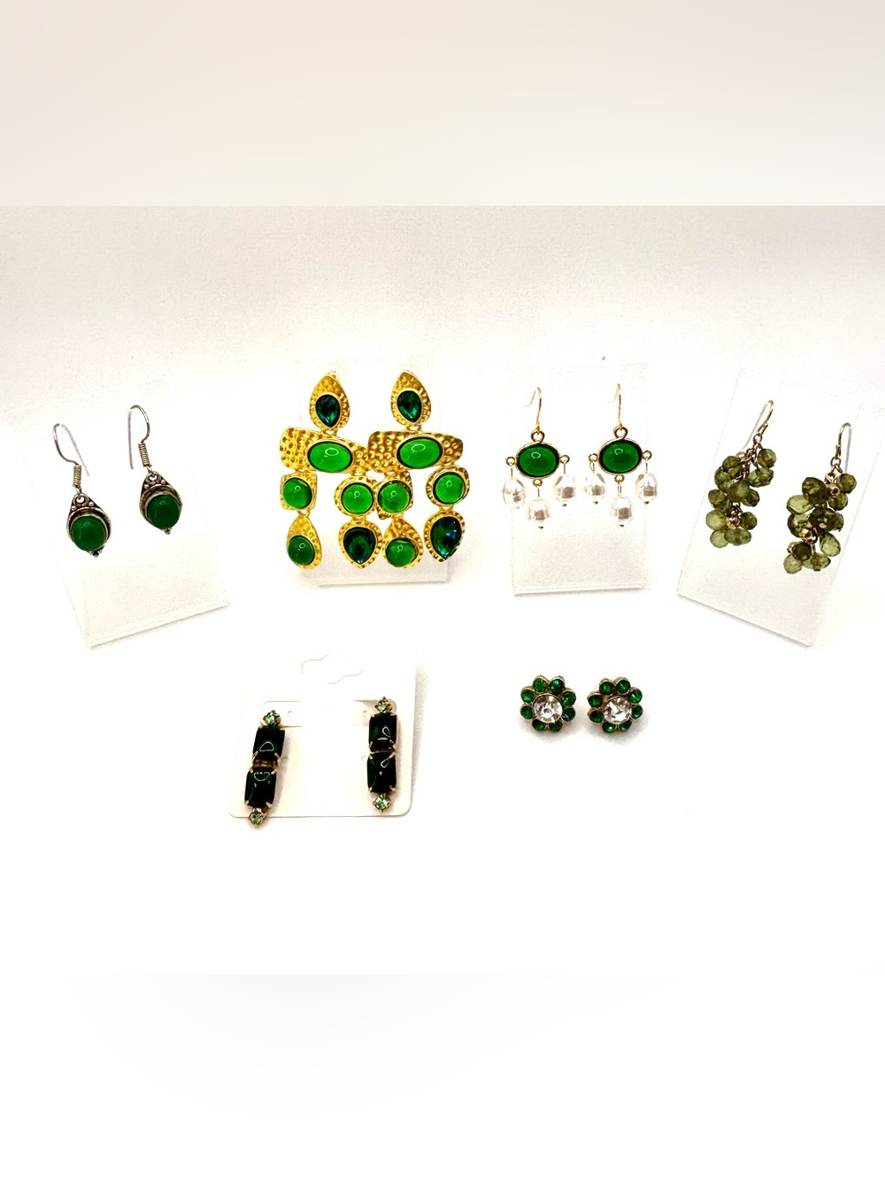 Vintage & Now Lot of Green Gemstone Cluster Earrings - Elegant Women's Jewelry